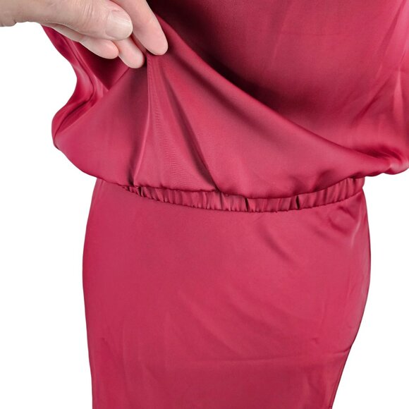 Pretty Garden Womens Med Elegant Burgundy Satin Midi Dress Tie Back Neck Formal - Picture 5 of 10